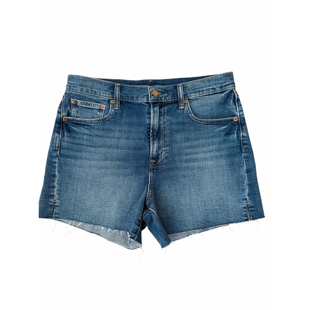Gap Women High Rise 5 Pocket Design Raw Hem Cutoff Medium Wash Shorts Size 12